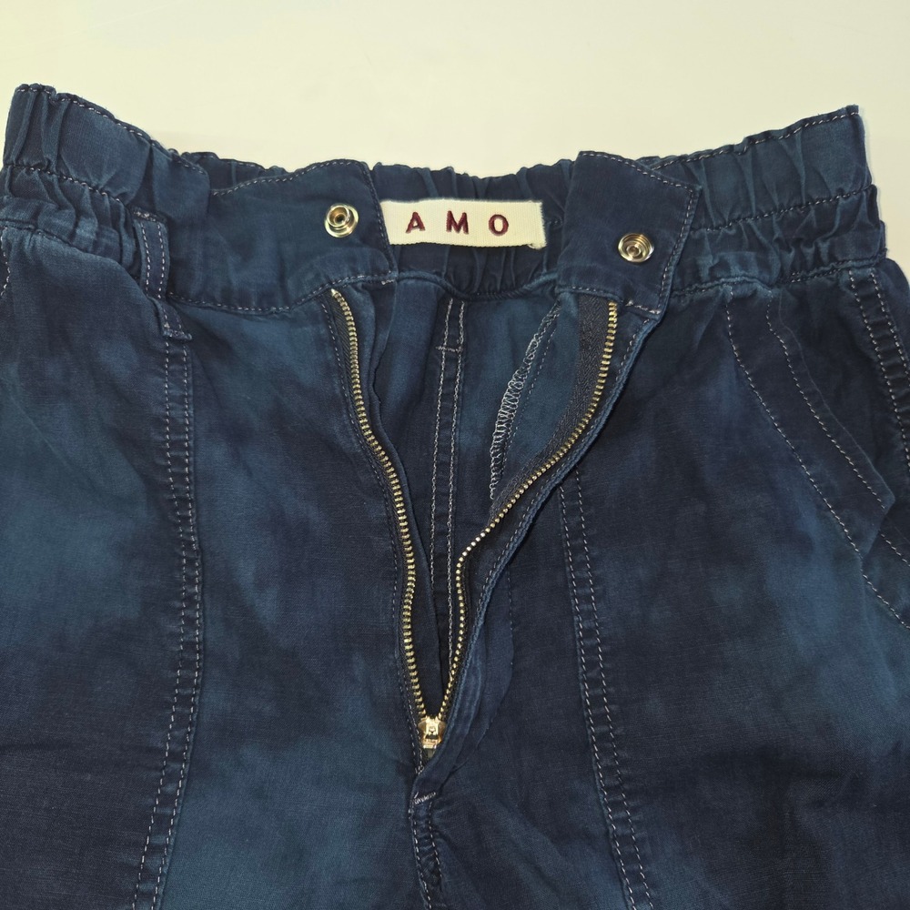 AMO Paperbag Pant Women‎ 26 Indigo Tie Dye High Rise Cotton Tapered Utility Crop - Picture 7 of 11